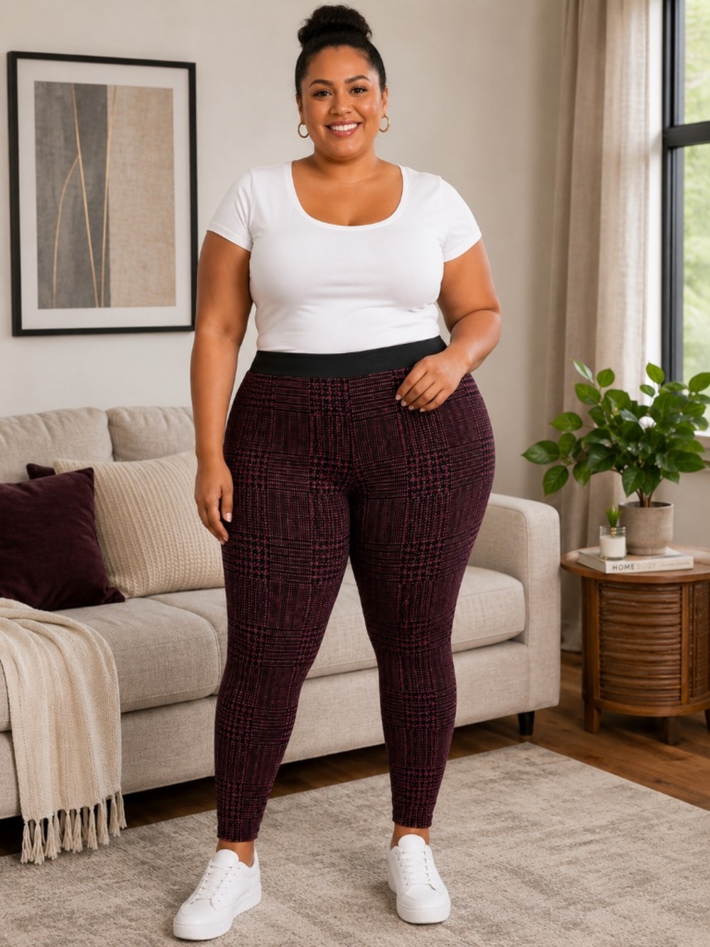 Junior’s Houndstooth Mid Rise Ponte Jeggings